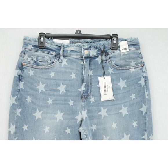 New Judy Blue Jeans Women 15/32 Blue Denim Shining Star Print Cropped Straight - Picture 2 of 13